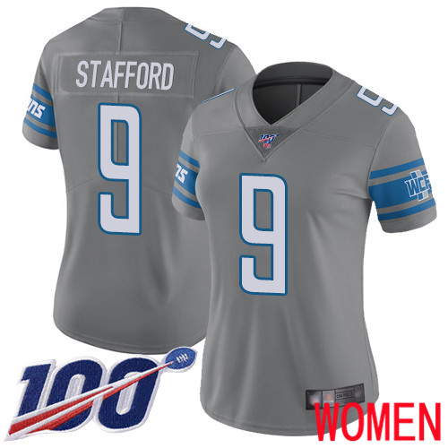 Detroit Lions Limited Steel Women Matthew Stafford Jersey NFL Football #9 100th Season Rush Vapor Untouchable->youth nfl jersey->Youth Jersey
